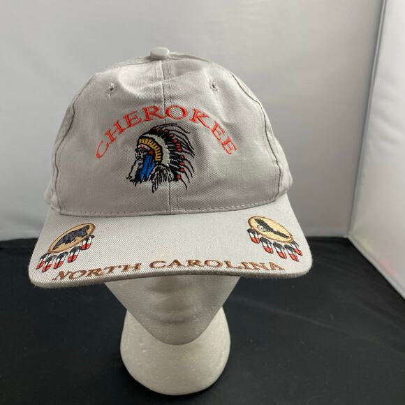 Gray Embroidered Cherokee North Carolina Tourist Hat Adjustable Snap Back Cap - Picture 1 of 7